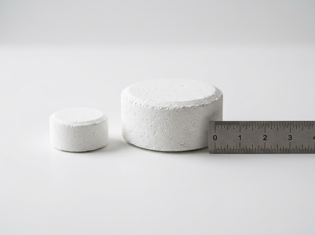 Comparison of 1-inch and 3-inch chlorine tablets with pool size use cases